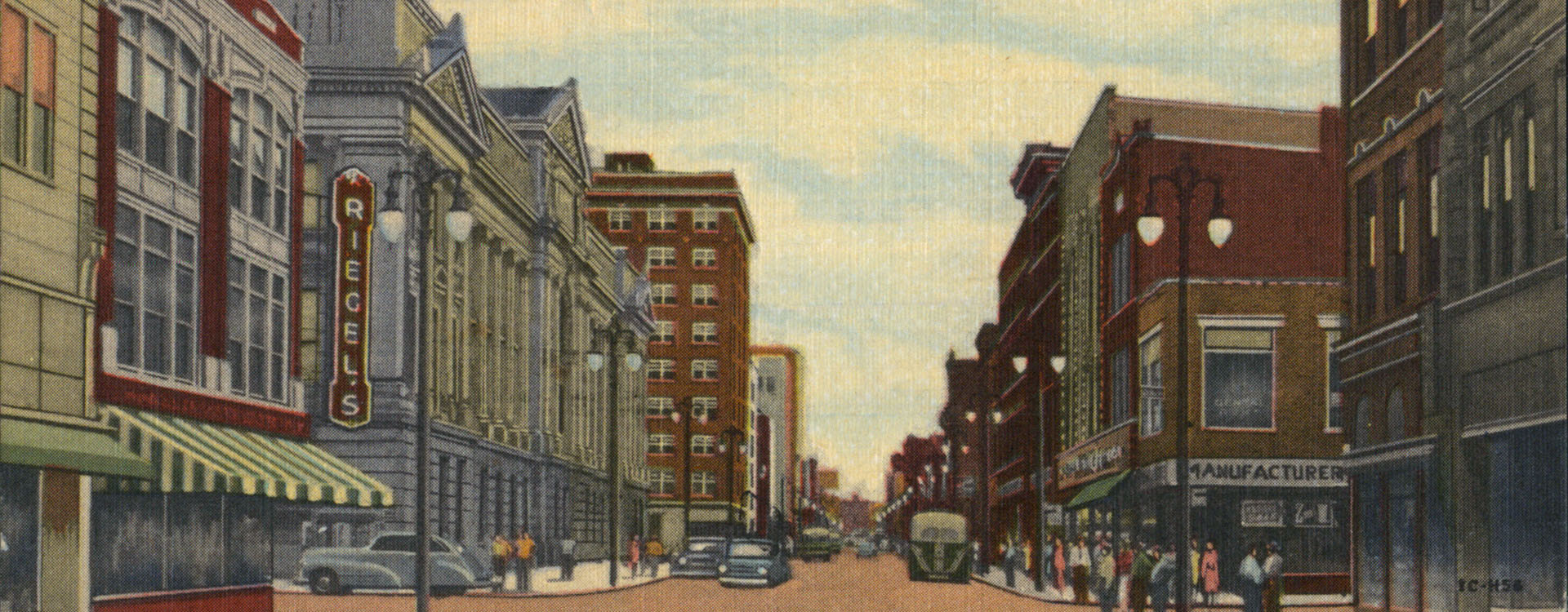 color Calhoun Street drawing that shows Riegel's.
